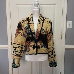 Flashback Vintage Tapestry Jacket Cropped Floral Boho Statement Coat Large